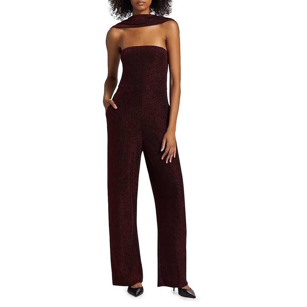 Lamarque Elora Halterneck Jumpsuit Metallic Burgundy Wide Leg Size XS
